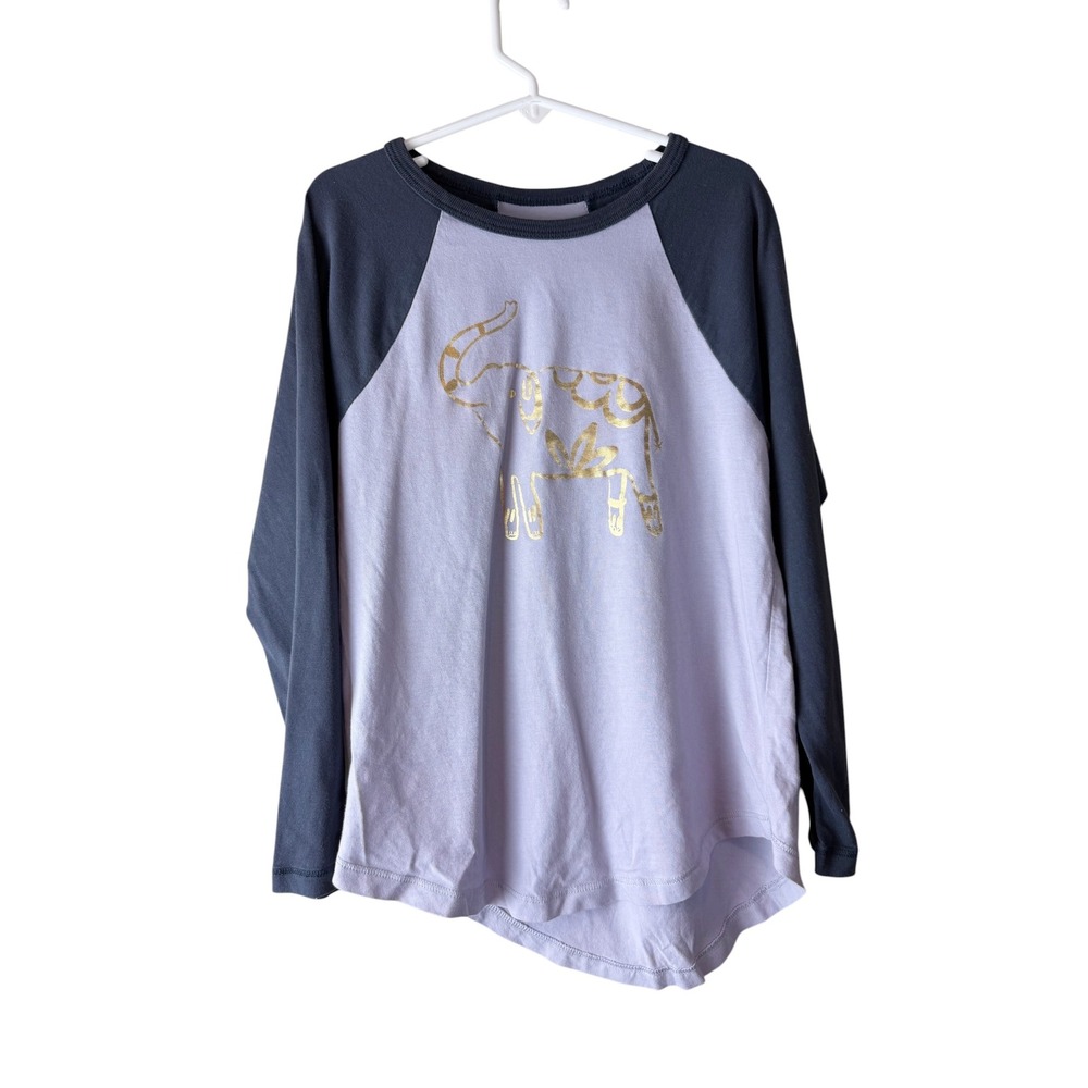 Tea Collection Kids Size 8 Gold Foil Elephant Raglan Long Sleeve Tee Purple Grey